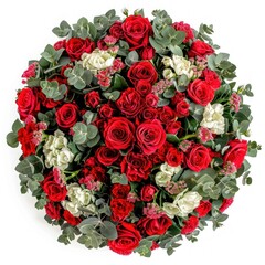 A bouquet of red roses and carnations, a charming arrangement perfect for any occasion.
