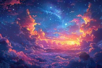 Obraz na płótnie Canvas Fantasy background with nebula and starry sky, Vector illustration