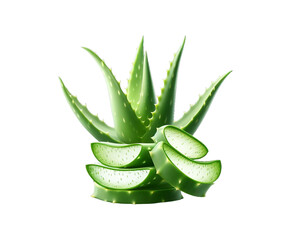 Fresh Aloe Vera slice with gel dripping isolated transparent background. top view flat lay herb skin care.