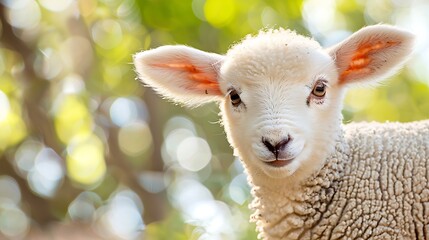 Obraz premium Close up portrait of a young lamb outdoors
