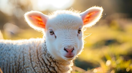Obraz premium Close up portrait of a young lamb outdoors