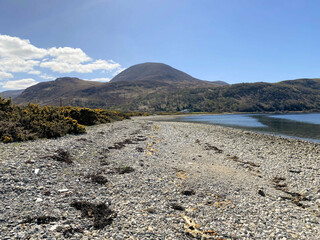 A view of the Isle of Arran in Scotland on a sunny day