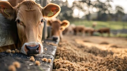 Cropped shot of a herd of cows feeding on a dairy farm