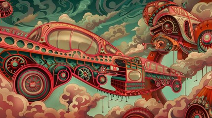 The artwork shows a steampunk airship with intricate details.