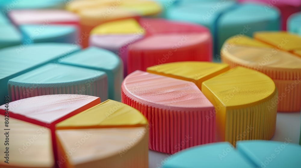 Poster a colorful array of pie slices, each with a different color. the slices are arranged in a way that c
