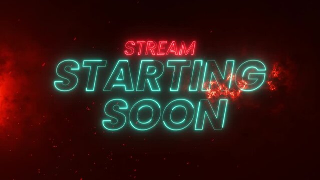 Stream starting soon neon text animation suitable for video live streaming. Animated neon starting soon text, advertising next business concept. Glowing Light 4K.