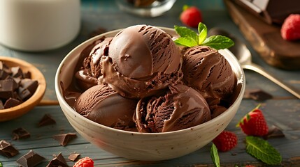 Homemade Dark Chocolate Ice Cream in a Bowl