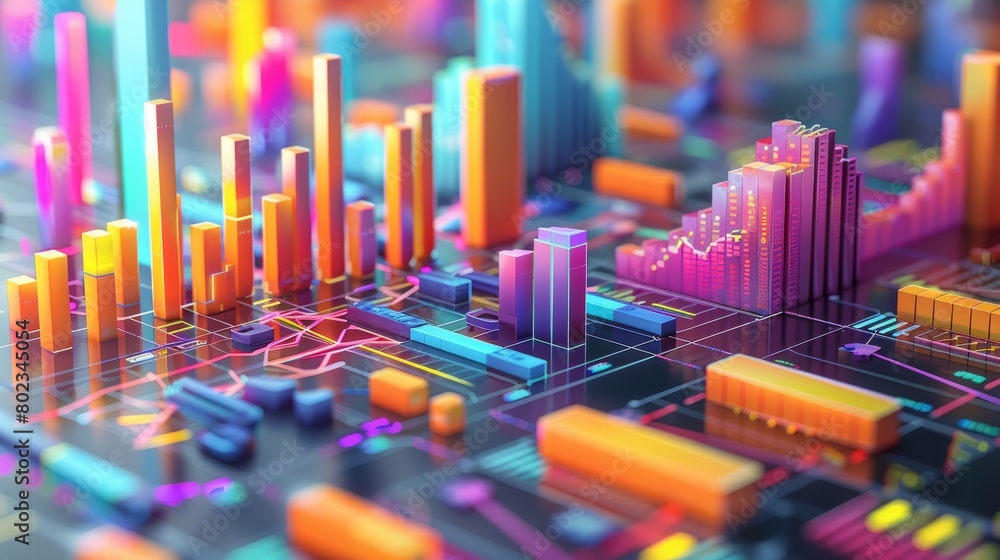 Poster a colorful cityscape with buildings and a grid of orange and blue squares. the image is a representa