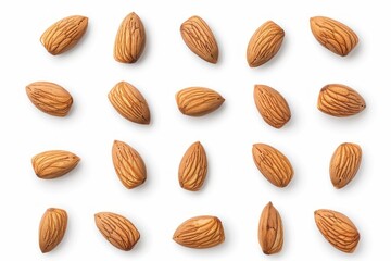 Collection of Isolated Almond Nuts on a Clean White Background
