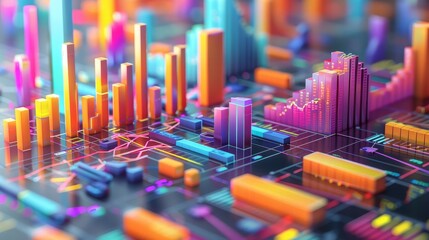 A colorful cityscape with buildings and a grid of orange and blue squares. The image is a representation of a city's data, with each square representing a different aspect of the city's infrastructure