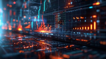 Fototapeta premium A computer screen with a lot of numbers and lines. The numbers are in different colors and the lines are also in different colors. The image has a futuristic and technological vibe to it