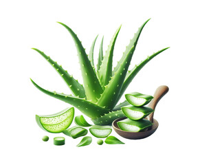 Fresh Aloe Vera slice with gel dripping isolated transparent background.