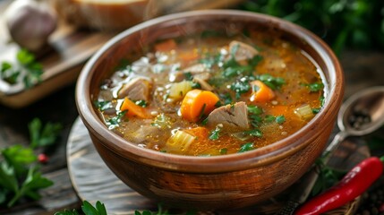 The cuisine of Belarus. Solyanka soup in Belarusian. 