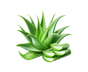 Fresh Aloe Vera slice with gel dripping isolated transparent background.