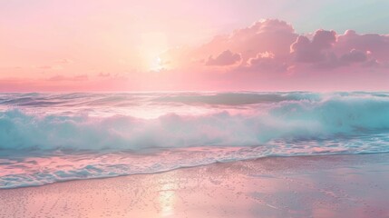 Dreamy and ethereal panoramic background of a tranquil seaside sunset