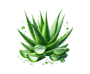 Fototapeta premium Fresh Aloe Vera slice with gel dripping isolated transparent background.