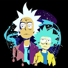watercolor rick and morty, vector illustration flat 2