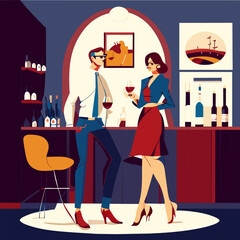 fashion stylist and wine maker together in a store, vector illustration flat 2