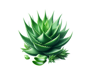 Fototapeta premium Fresh Aloe Vera slice with gel dripping isolated transparent background.