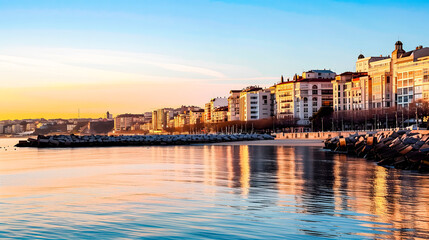 Obraz premium Coastal landscape in a European city. Breakwater