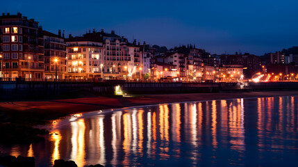 Obraz premium Night landscape in a coastal city.