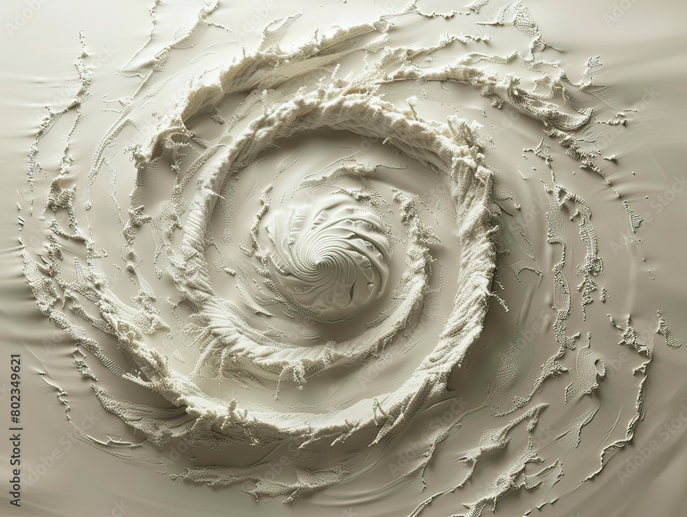 Poster abstract design featuring a spiral pattern created with textured cream tones, suggestive of movement