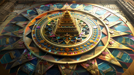 Illustration of Detailed Sri Yantra: Hindu Symbol of Divine Harmony