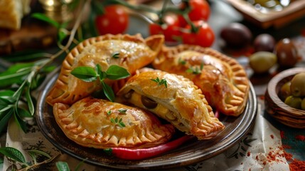 The cuisine of Bolivia. Cheese and Olive Empanadas – pies with cheese and olives.