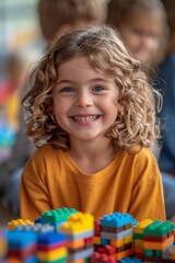 Happy preschool children enjoying colorful toys, fostering friendship and development.