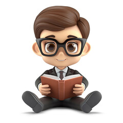 3d cute young businessman reading a book
