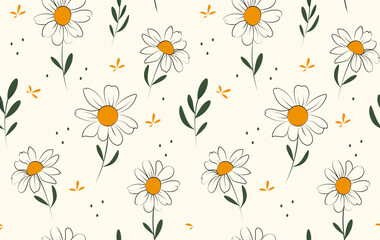 Seamless Flowers Pattern in vector. Daisy flower pattern.