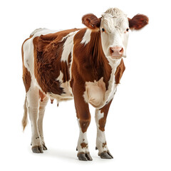 Hereford cow isolated on white background. Suitable for farm-related themes, livestock farming, and animal portraits.