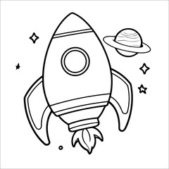 Space Rocket Outline Coloring Page for Kids