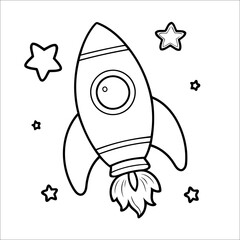 Space Rocket Outline Coloring Page for Kids