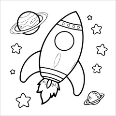 Space Rocket Outline Coloring Page for Kids