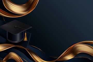 Elegant background with gold wavy line, graduation cap Generative AI