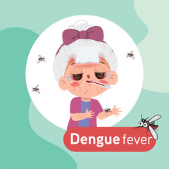 Dengue fever. Senior woman high fever and a red rash on her arms. Elderly bitten by mosquitoes, Zika virus ,malaria or yellow fever.