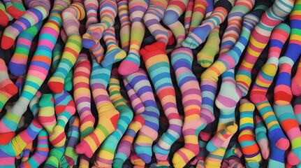Vibrant striped Socks on Legs Against Colorful Background.generative.ai 