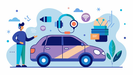 A rental car company offering modified vehicles with noisecancelling technology and adjustable lighting for neurodivergent drivers.. Vector illustration
