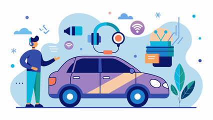 Fototapeta premium A rental car company offering modified vehicles with noisecancelling technology and adjustable lighting for neurodivergent drivers.. Vector illustration