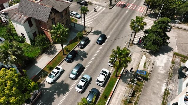 Aerial view of port city of Poti . Located at entrance of Rioni river into Black Sea. Georgia 