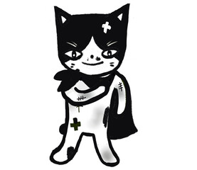 cartoon black and white cat