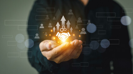 Business collaboration, matching, growth strategies concept. Business ecosystems and partnerships. Networking and solution of creating new opportunities. Task relations, collaboration, team building.