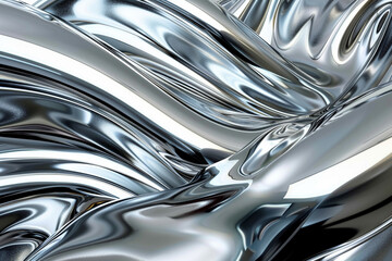 A dynamic background with a 3D liquid metal flow in silver and platinum, creating a fluid and reflective surface.