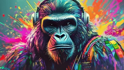 Gorilla, animal, digital art, background, material, image, digital, Generative AI