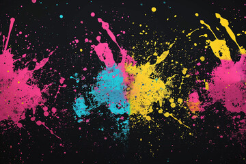 A dynamic background featuring a splatter paint texture in vibrant colors like pink, yellow, and cyan on a black base.