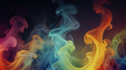 Dynamic dance of colorful smoke. Abstract waves of colored smoke. Flowing colored smoke background. rainbow smoke, paint explosion, color fume powder splash, motion of liquid ink dye in water