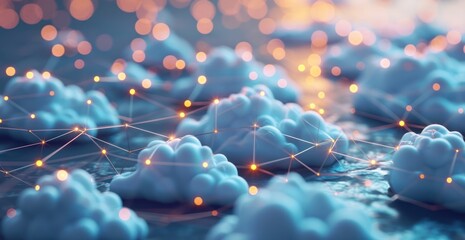 Cloud connection fiber optic computer cyberspace dot light internet technology concept.