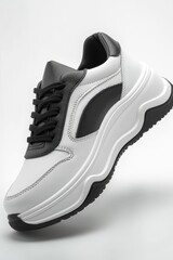 White and Black Shoe With Black Laces.