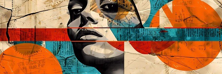 Pop Art Portrait: Geometric Deconstruction with Vintage Newspaper Texture (Abstract Face Design)